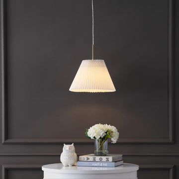 Alden 14.25" 1-Light Classic French Country Iron LED Pendant with Pleated Shade - JONATHAN Y